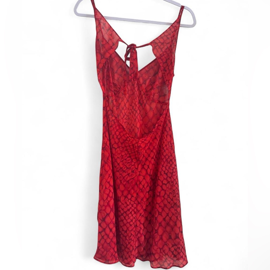 100% Silk Victoria's Secret Snake Print Slip Dress Red